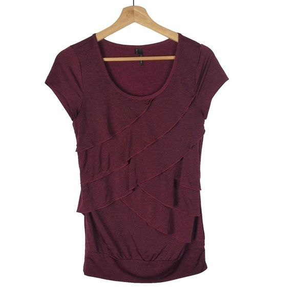 Maurices Burgundy Red Ruffle Front Y2K Short Sleeve S - Picture 1 of 4